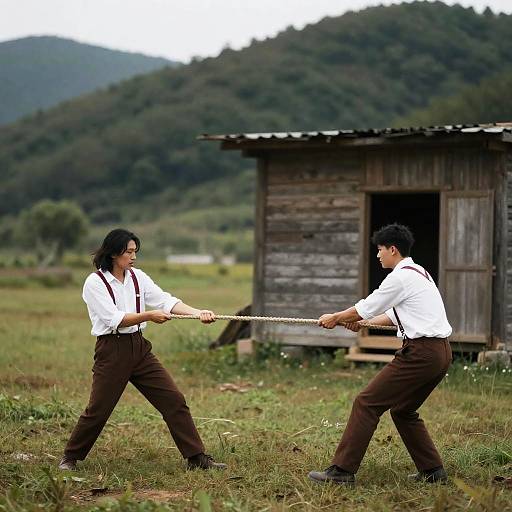 Men in White Shirts Pulling a Rope