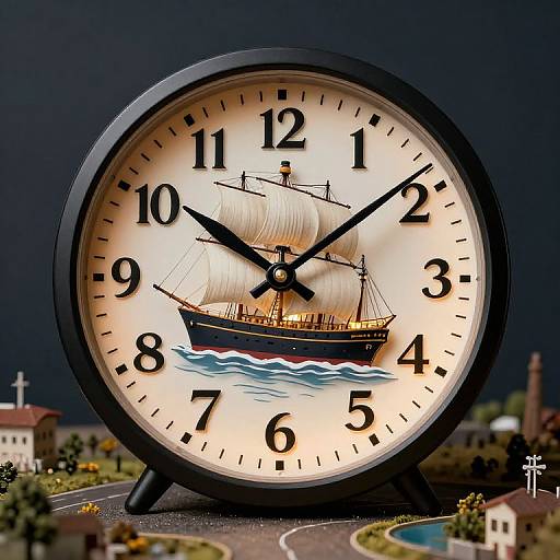 Photorealistic Clock with Sailing Ship