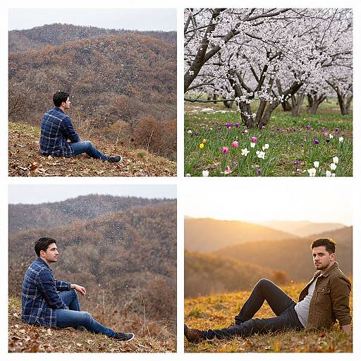 Man Through Four Seasons Landscape