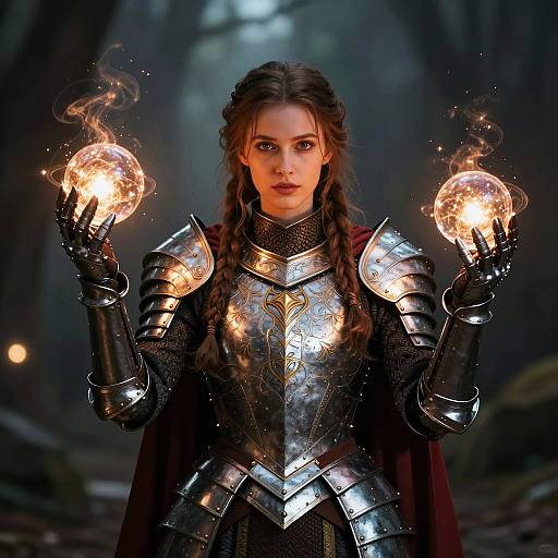 Armored Sorceress with Glowing Orbs