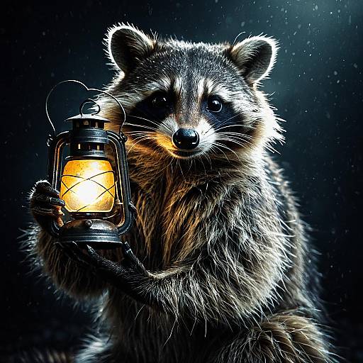 Raccoon with a Glowing Lantern