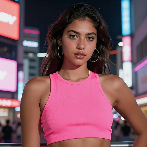 Neon Tokyo Portrait of Confident Young Woman