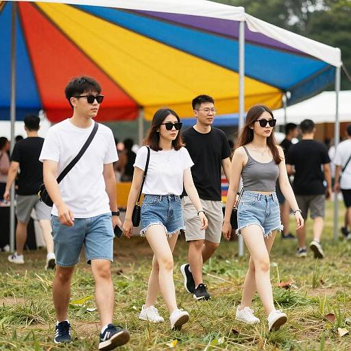 Vibrant Outdoor Festival Under Colorful Tent