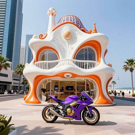 Futuristic Luxury Bike Shop Front View