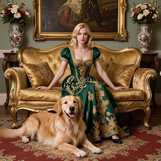 Elegant Woman with Golden Retriever