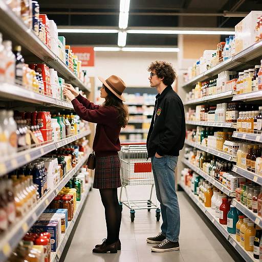 Supermarket Aisle Scene with Shoppers