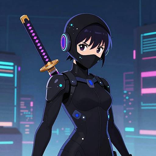 Anime Cyber Ninja Neon Katana