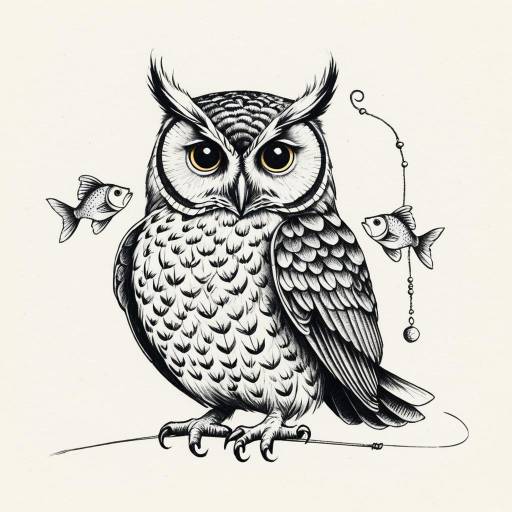 Whimsical Owl with Fish Tail Sketch