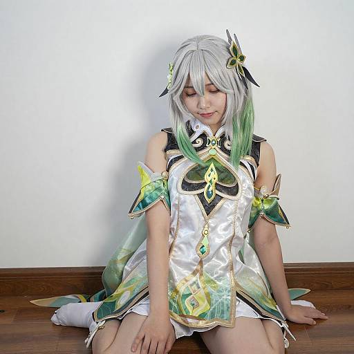 Asian Woman in Fantasy Green Dress