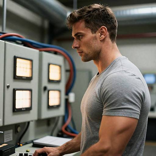 Man Inspecting Industrial Control Panels