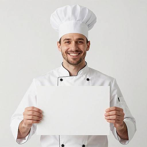Smiling Chef Portrait with Blank Sign