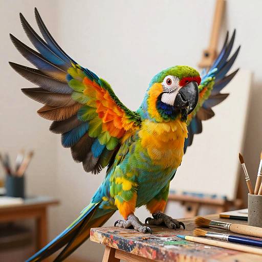 Parrot-Paintbrush Hybrid in Studio