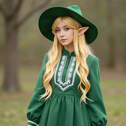 Blonde Elf in Green Dress