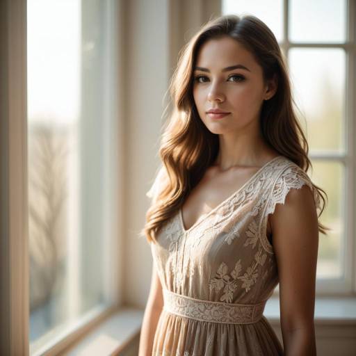 Elegant Young Woman by Sunny Window