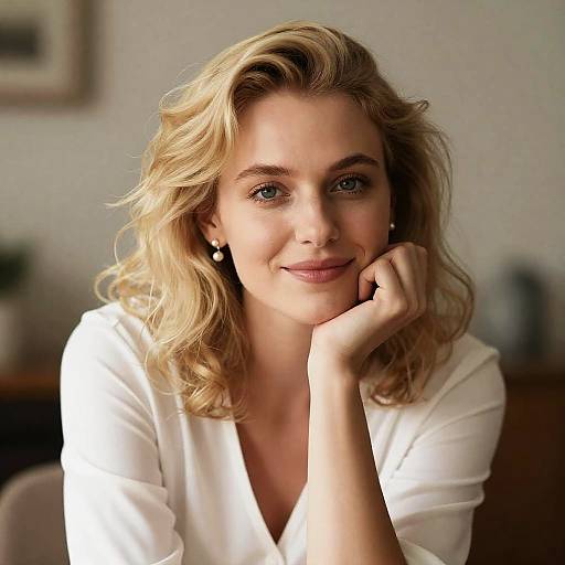 Blonde Woman Smiling in Warm Lighting
