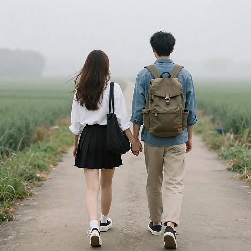 Couple Walking on a Foggy Path