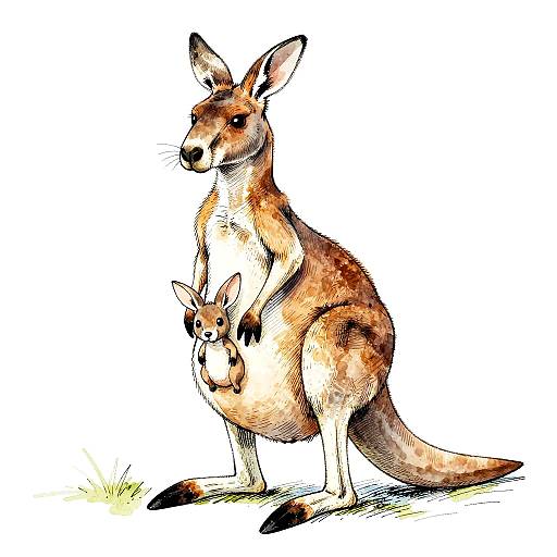 Whimsical Kangaroo with Joey Illustration