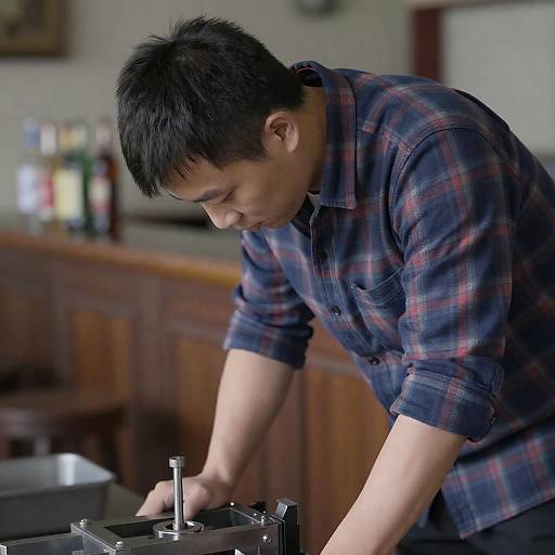 Focused Man with Metal Contraption