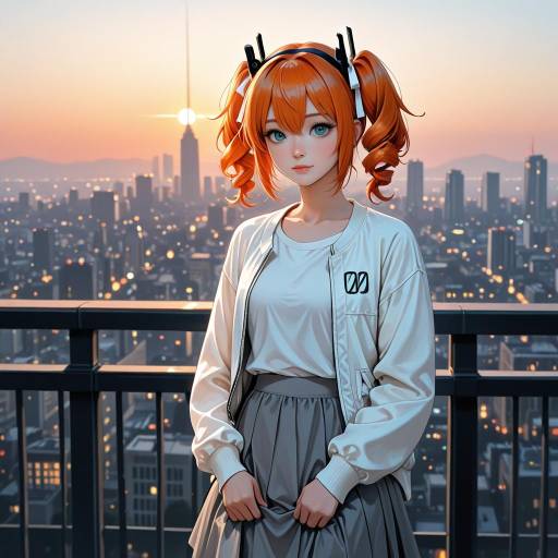 Contemplative Cowgirl in Dusk Cityscape