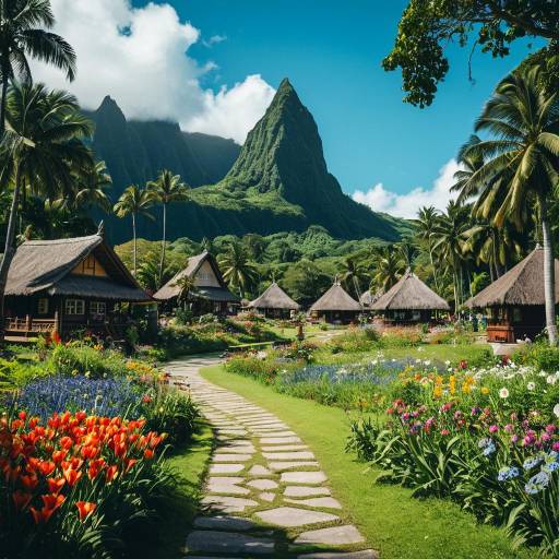Tropical Polynesian Village with Mountain View