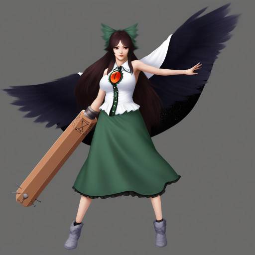 Fantasy character with wings and arm cannon