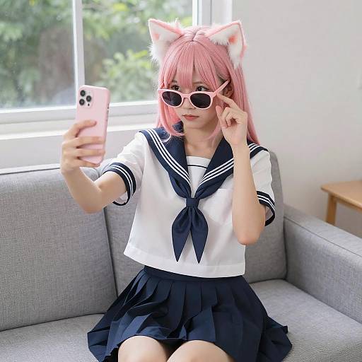 Young Woman with Pink Hair Selfie