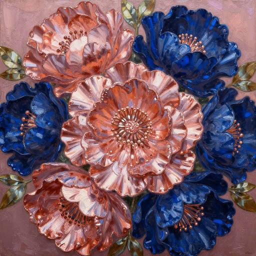 Vivid Rose Gold Sapphire Floral Painting