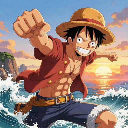 Digital anime-style artwork of Monkey D. Luffy from 
