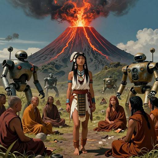 Magical Volcano Village Scene