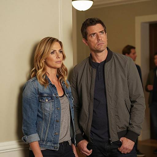 Serious Couple Against Ured Beige Wall