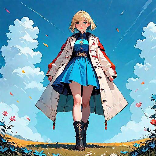 Anime Girl in Blue Dress