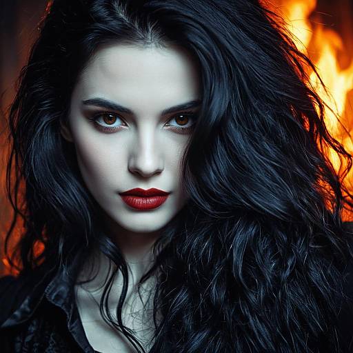 Portrait of a Female Vampire with Fiery Amber Eyes