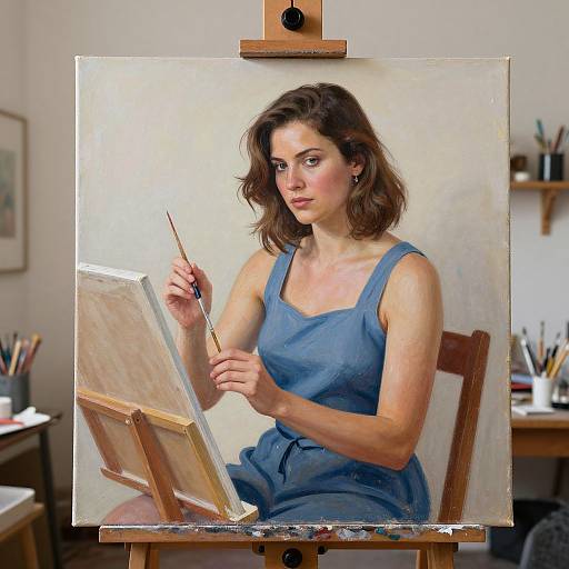 Woman Artist Painting in Studio