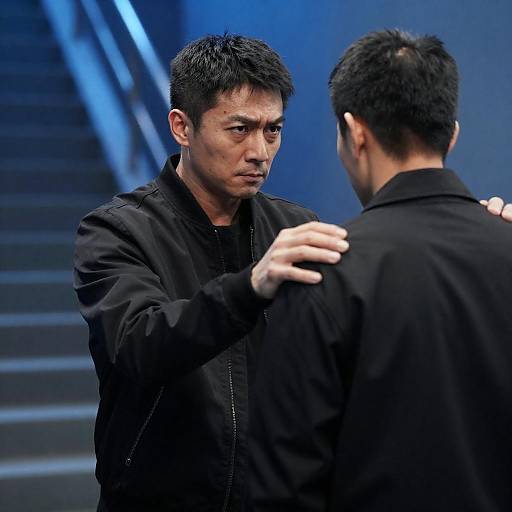 Blue-Lit Industrial Tense Confrontation Photograph