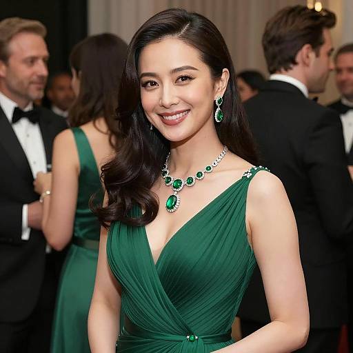 Elegant Woman in Emerald Green Dress