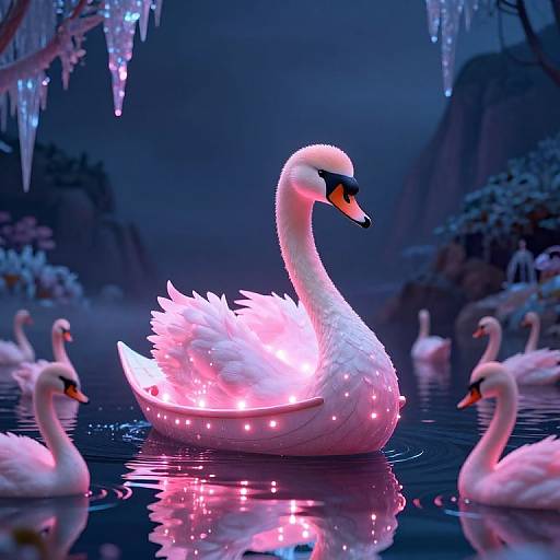 Neon-Pastel Swan Lake Dreamscape