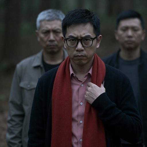 Intense Men in Dim Forest Setting