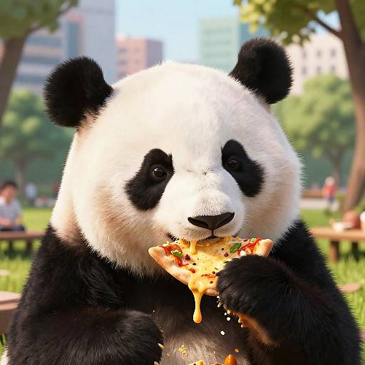Playful Panda Enjoying Pizza Close-Up