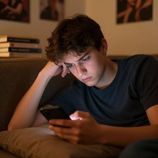 Annoyed Teen Scrolling in Cozy Room