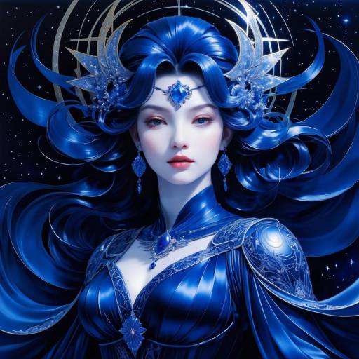 Celestial Night Goddess in Blue Silk