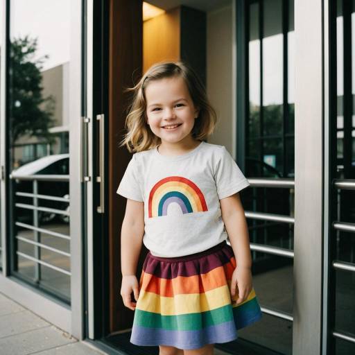 Smiling Toddler Girl in Rainbow Outfit