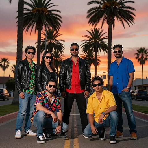 Vibrant Sunset Group Portrait by Palms