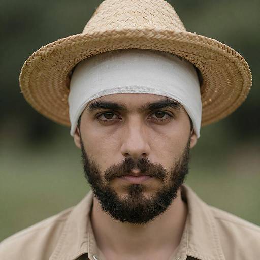 Bearded Man with Straw Hat Portrait