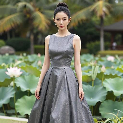Elegant Woman in Gunmetal Grey Gown