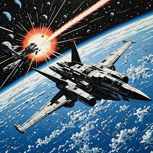 Space Battle with Mechanical Bird-Shaped Interceptors