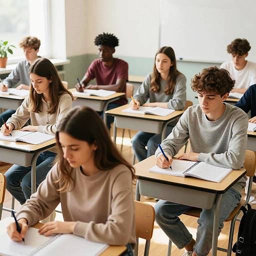 Diverse Students Taking Exam in Classroom