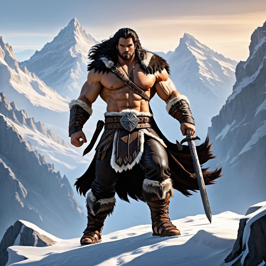 Fierce Barbarian in Snowy Mountains