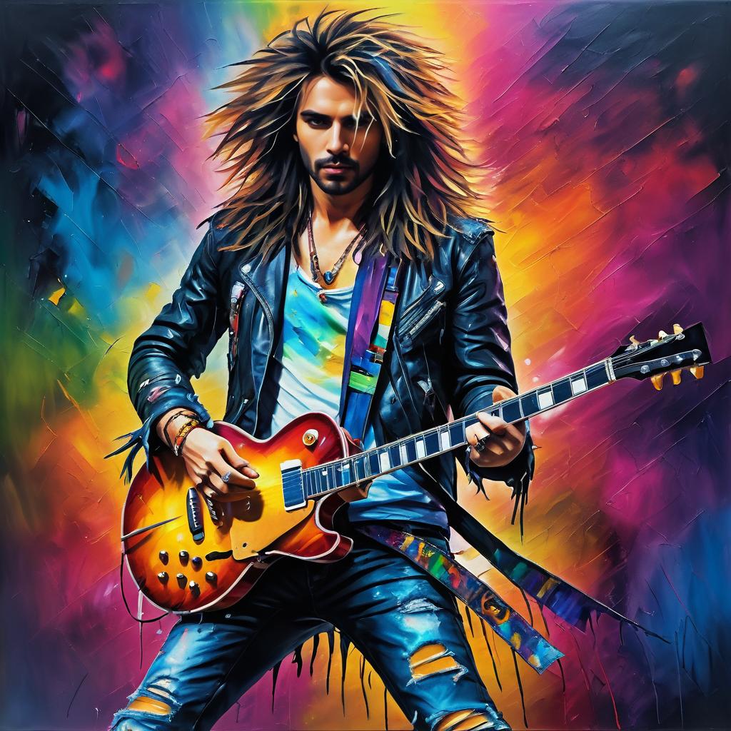 Vibrant Rock Musician Oil Painting