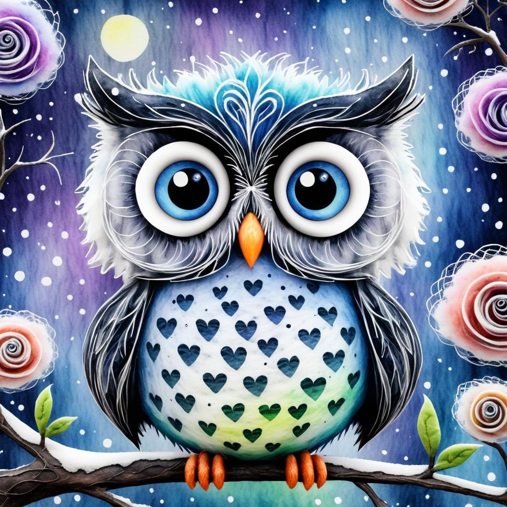 Whimsical Owl Sending Love and Kisses