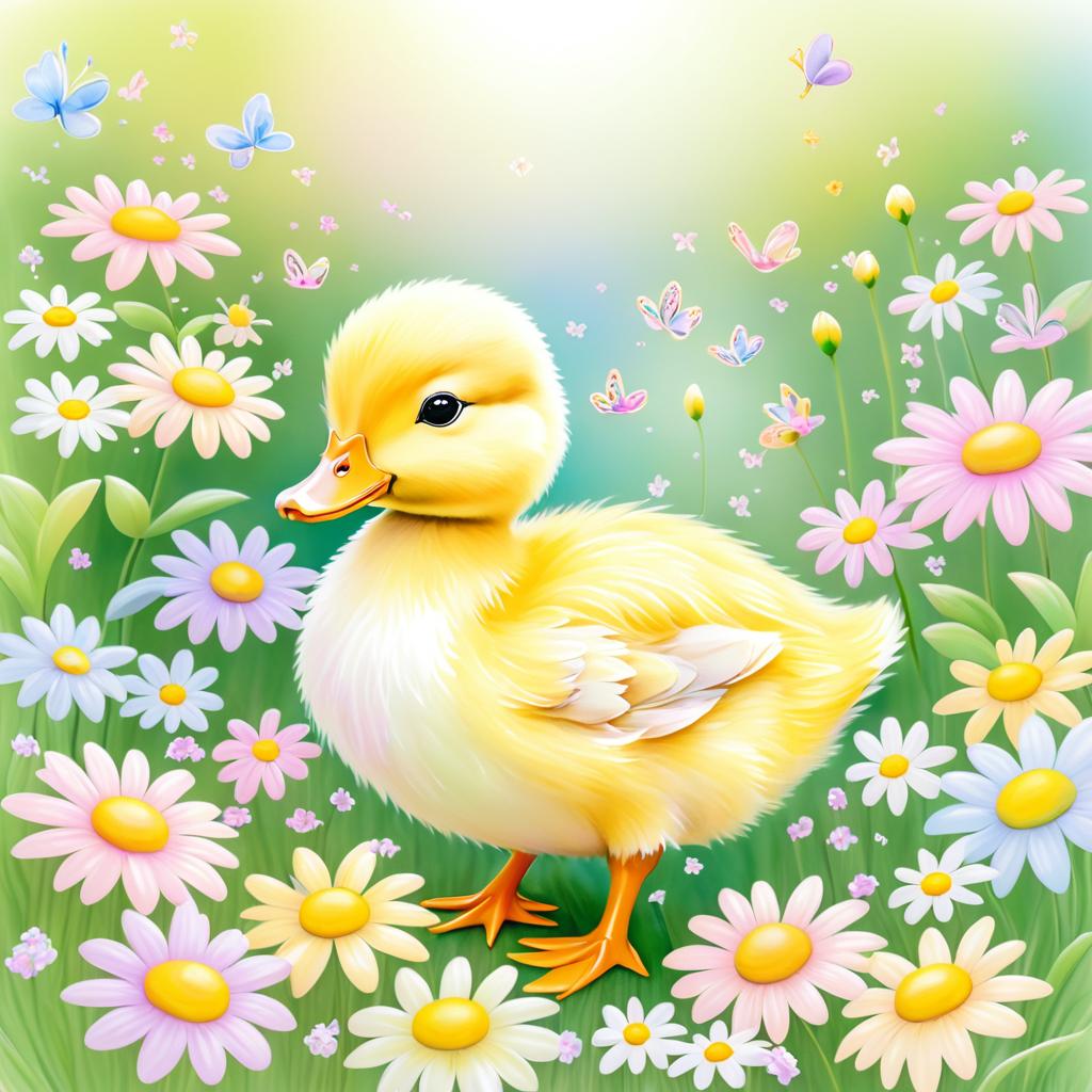 Whimsical Pastel Duckling in Bloom